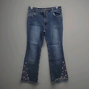 Arizona Jeans Distressed Y2K Flare Floral Embroidery READ SIZE 10/12 Girls 18.5